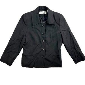 Valerie Stevens Petites Pure Wool Womens Suit Jacket Blazer Black Button Size 4P